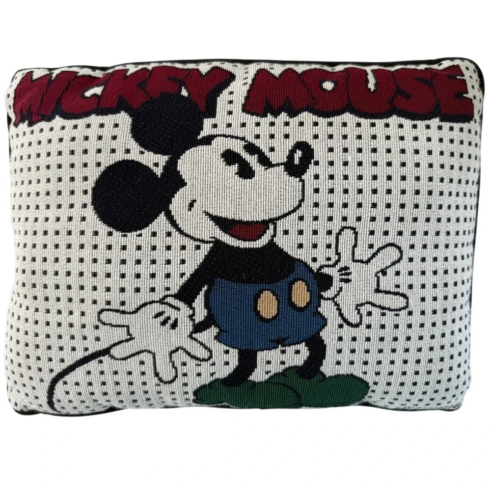 Vintage Disney Mickey Mouse Tapestry Throw Pillow Woven Accent 16x12 Black White